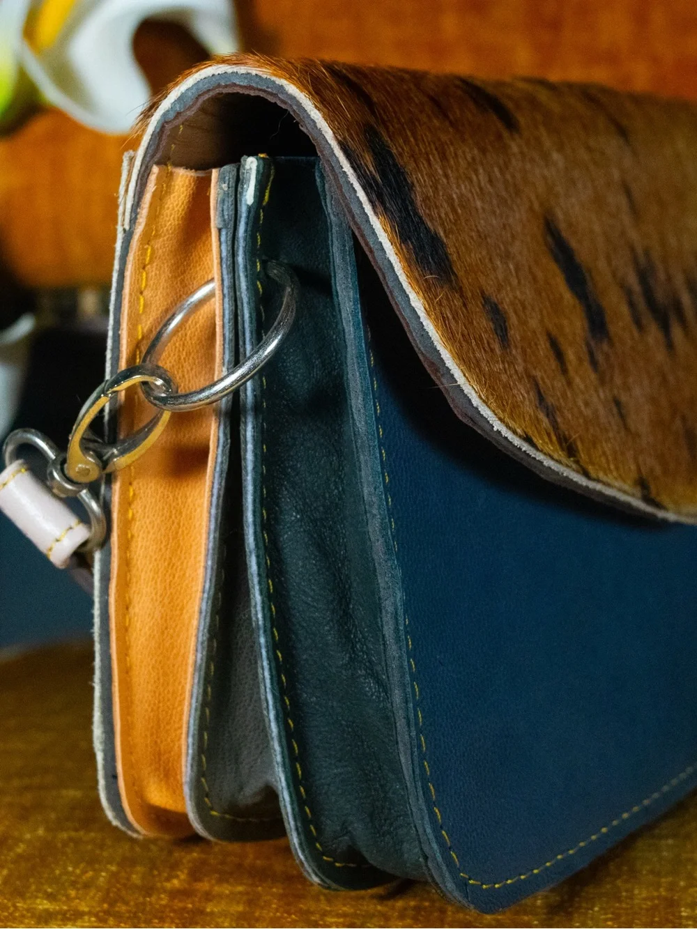 Soruka 1 of 1 Leather and Haircalf Sustainable Upcycled Crossbody Bag